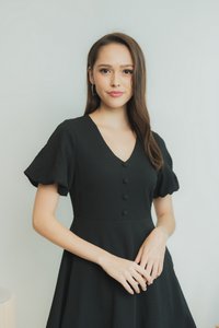Claire Textured Puffed Sleeves Dress in Black (XS)