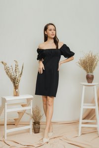 Gemma Two-Way Ruched Dress in Black (XS)