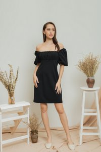 Gemma Two-Way Ruched Dress in Black (XS)