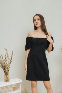 Gemma Two-Way Ruched Dress in Black (XS)