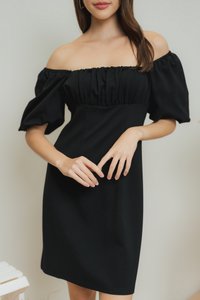 Gemma Two-Way Ruched Dress in Black (XS)