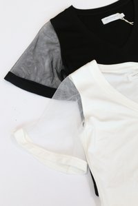 Leyla Mesh Sleeves Cotton Top in Black (XS)