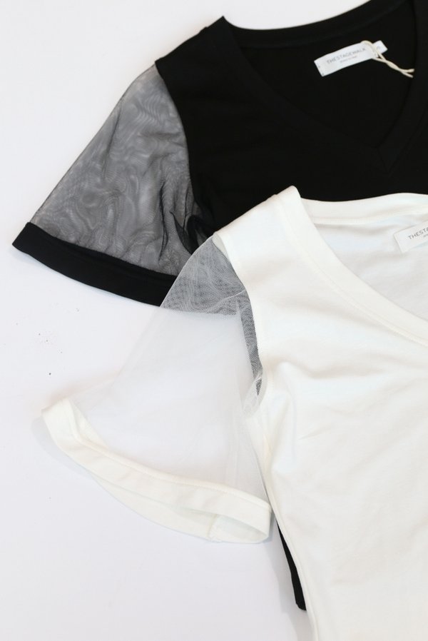 Leyla Mesh Sleeves Cotton Top in Black (XS)