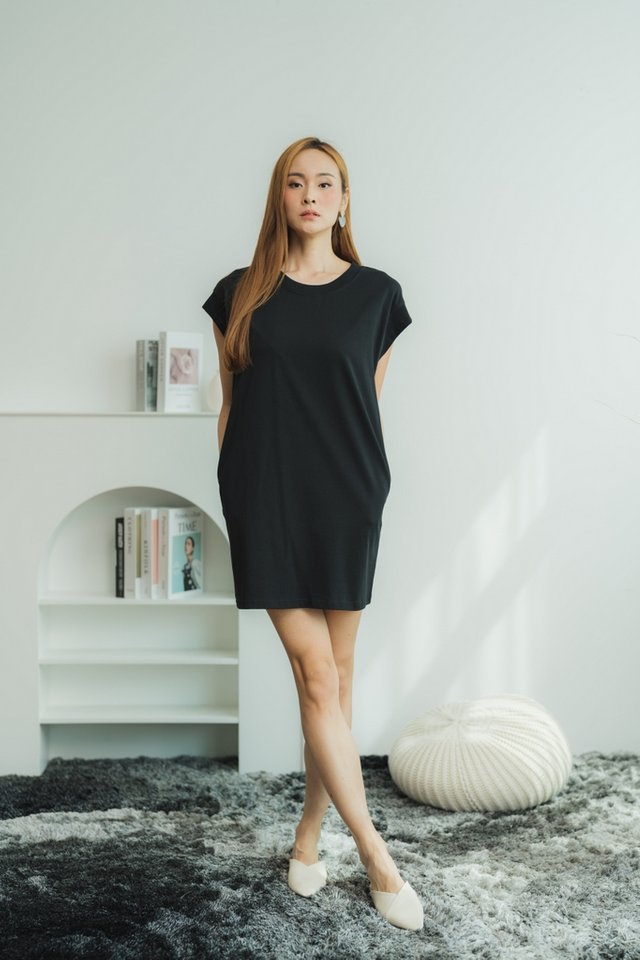  Sara Cotton Shift Dress in Black (XXL)