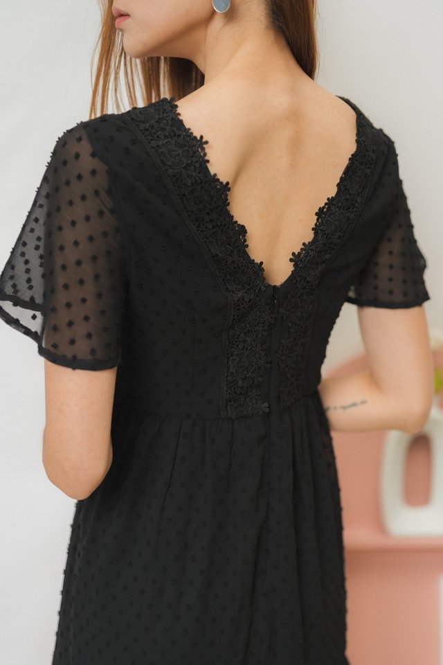Daniela Swiss Dot Crochet Back Dress in Black (XS)
