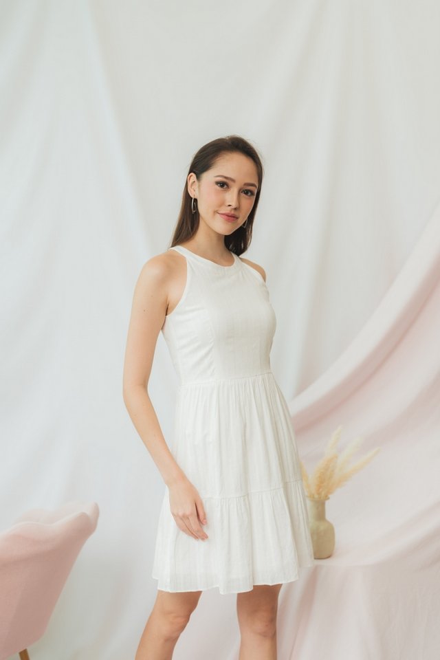 Rynn Halter Neck Embroidered Dress in White