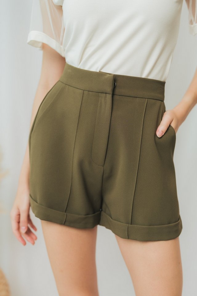 Arielle Basic High Waisted Shorts in Olive