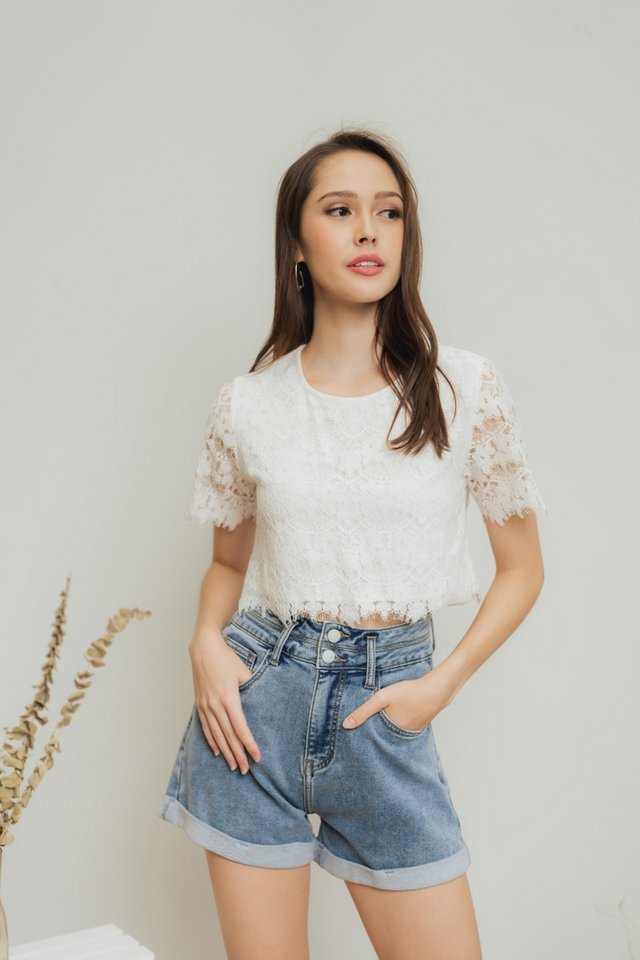Rhianne Floral Lace Crop Top in White