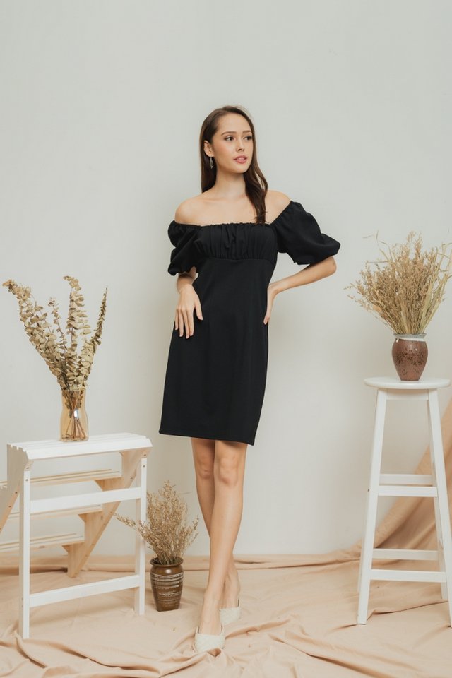 Gemma Two-Way Ruched Dress in Black