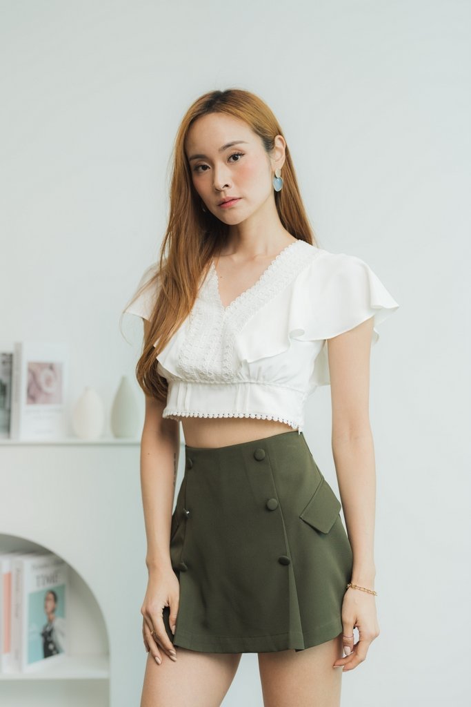 Kacy High Waist Button Skort in Olive (XS)
