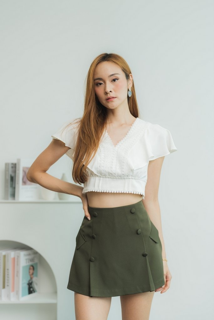 Kacy High Waist Button Skort in Olive (XS)