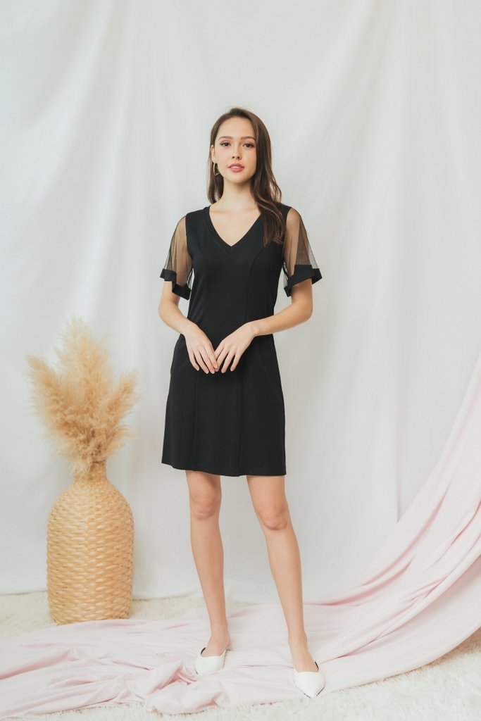 Geralynn Mesh Panel Dress in Black (XS)