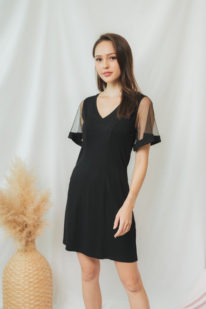 Geralynn Mesh Panel Dress in Black (XS)