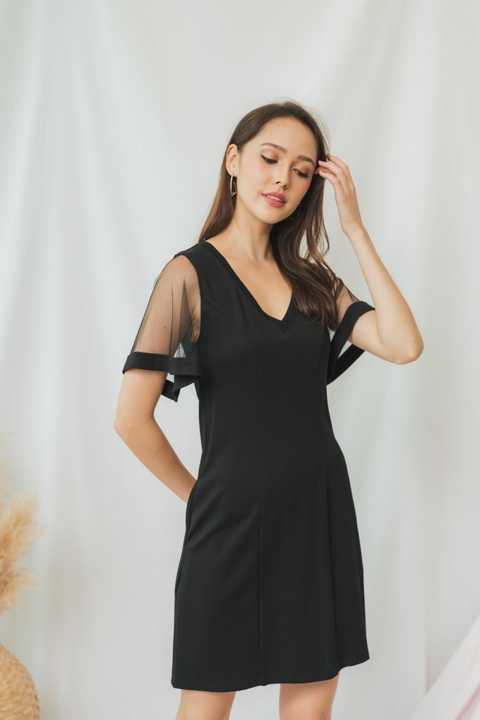 Geralynn Mesh Panel Dress in Black (XS)