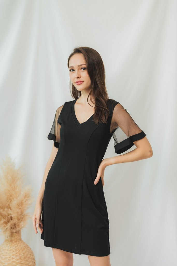 Geralynn Mesh Panel Dress in Black (XS)