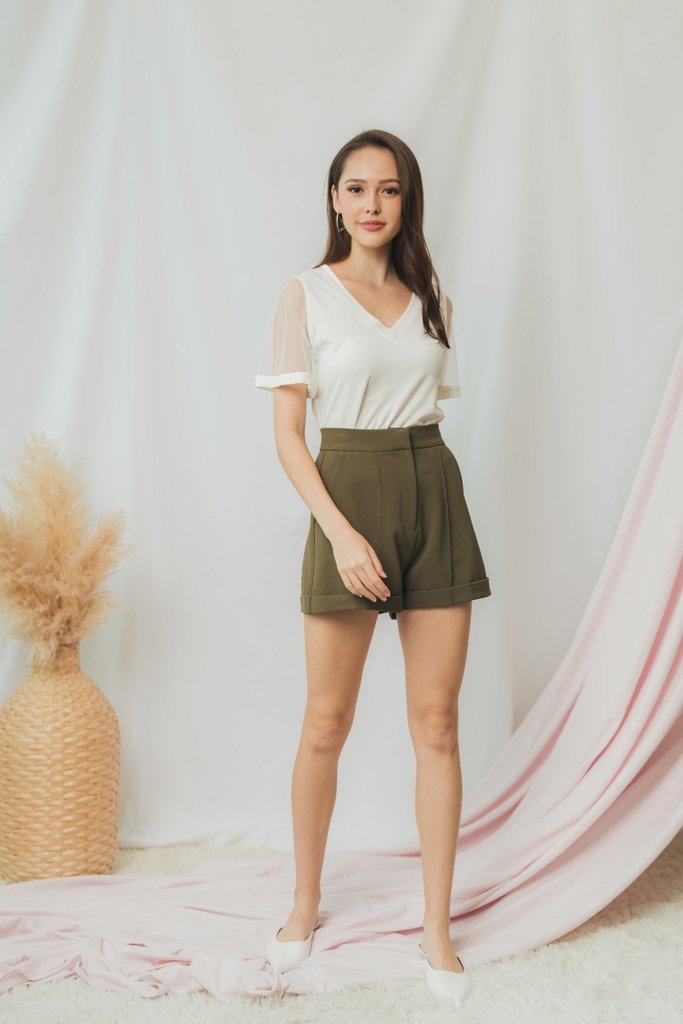 Arielle Basic High Waisted Shorts in Olive (XS)