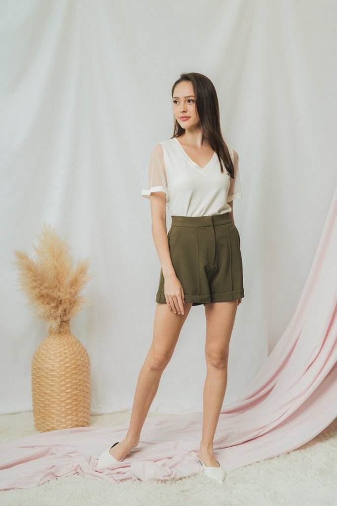 Arielle Basic High Waisted Shorts in Olive (XS)