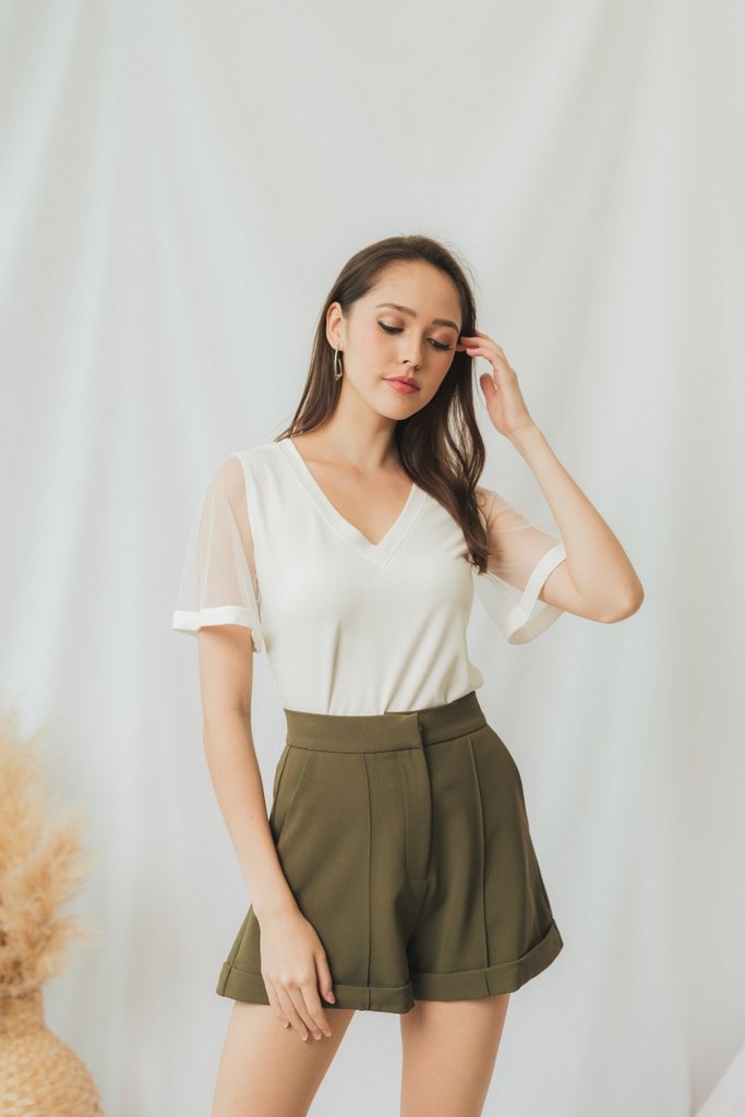 Arielle Basic High Waisted Shorts in Olive (XS)