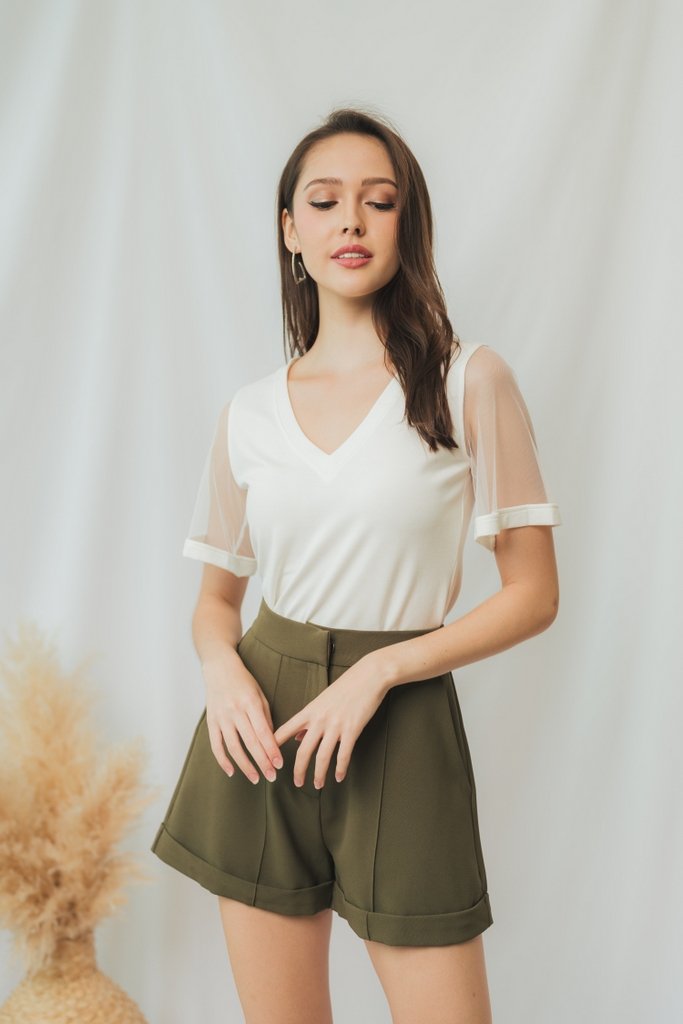 Arielle Basic High Waisted Shorts in Olive (XS)