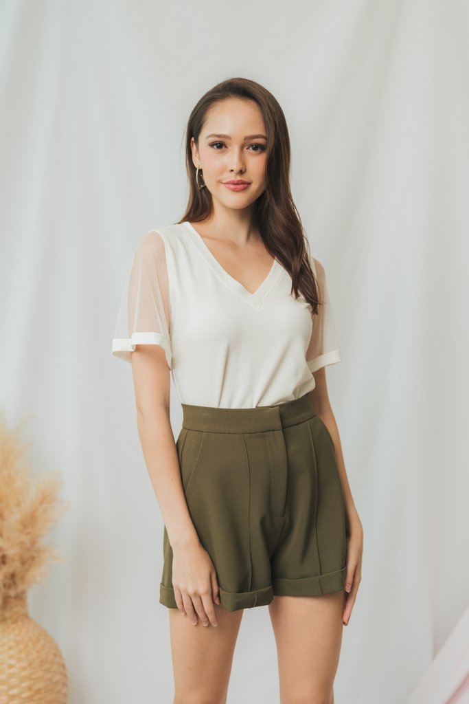 Arielle Basic High Waisted Shorts in Olive (XS)