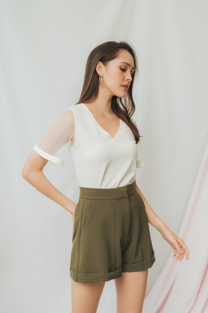 Arielle Basic High Waisted Shorts in Olive (XS)