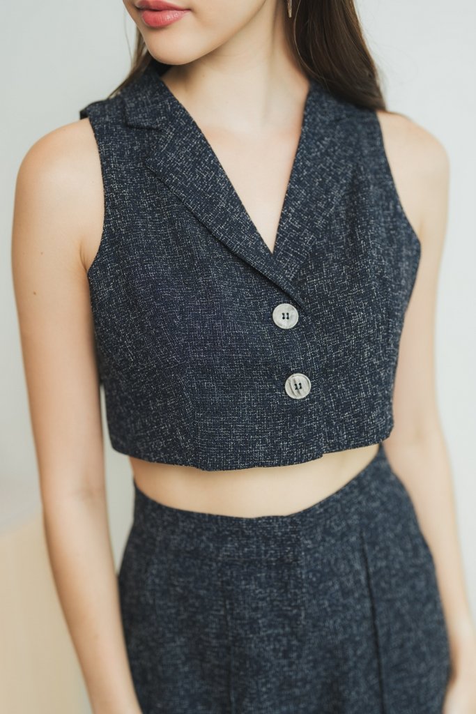 Bella Tweed Crop Top in Navy