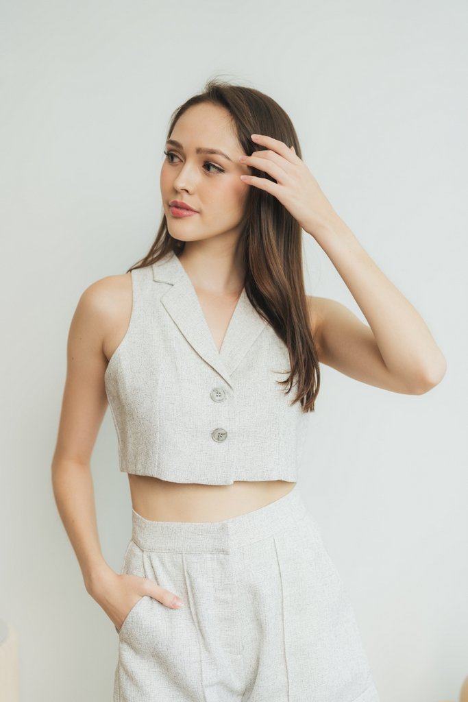 Bella Tweed Crop Top in White