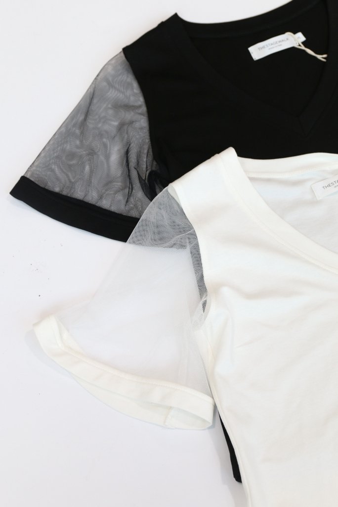 Leyla Mesh Sleeves Cotton Top in Black (XS)