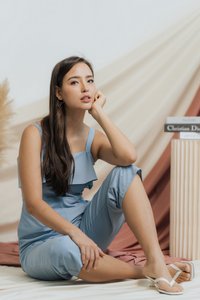 Jaelyn Ruffles Jumpsuit in Dusty Blue