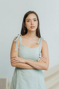Carrie Broderie Tie Ribbon Dress in Sage