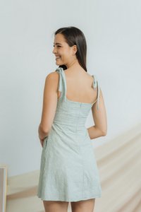 Carrie Broderie Tie Ribbon Dress in Sage