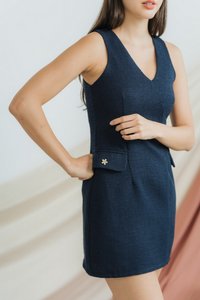 Carol Tweed Front Pocket Dress in Navy (XS)