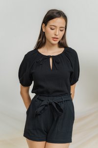Kimberly Cotton Ribbon Short in Black (XS)
