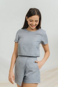 Gabby Tweed Overlap Skort in Blue (XS)