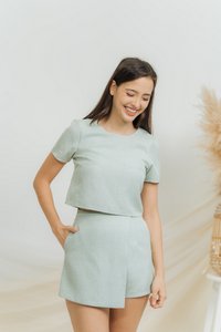 Gabby Tweed Overlap Skort in Light Green
