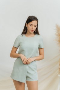 Gabby Tweed Overlap Skort in Light Green
