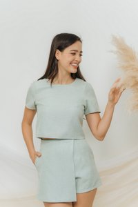 Gabby Tweed Overlap Skort in Light Green