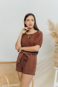 Kimberly Cotton Ribbon Short in Brown