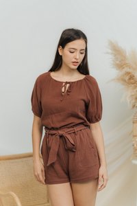 Kimberly Cotton Ribbon Short in Brown
