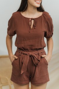 Kimberly Cotton Ribbon Short in Brown