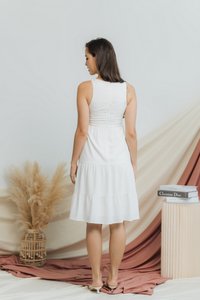 Carrie Eyelet Tiered Midi Dress in White (M)