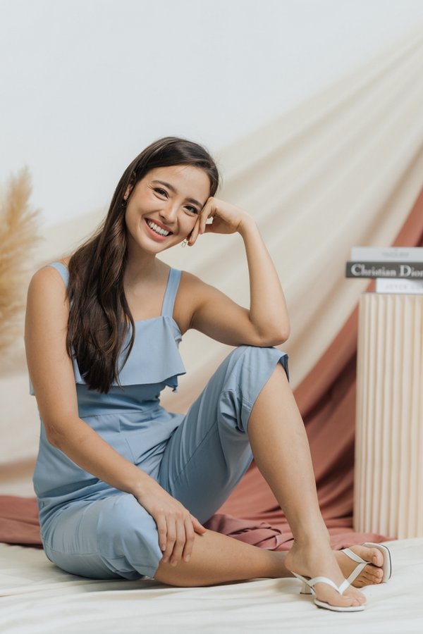 Jaelyn Ruffles Jumpsuit in Dusty Blue