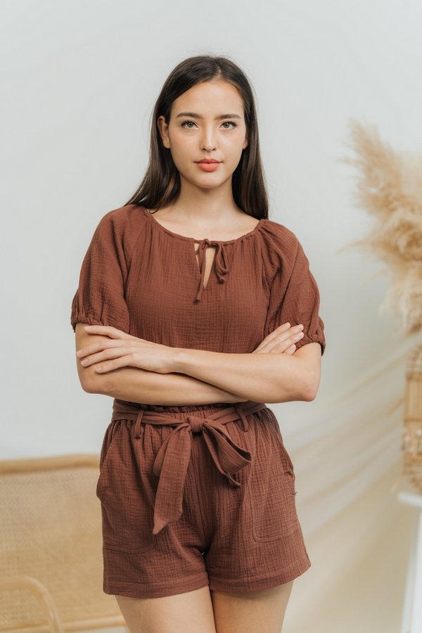 Kimberly Cotton Ribbon Short in Brown