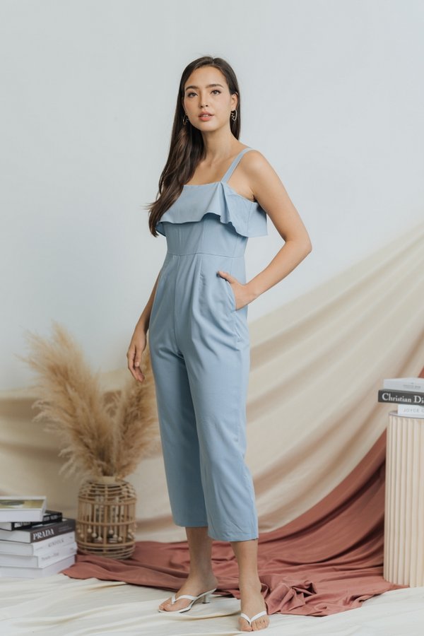 Jaelyn Ruffles Jumpsuit in Dusty Blue