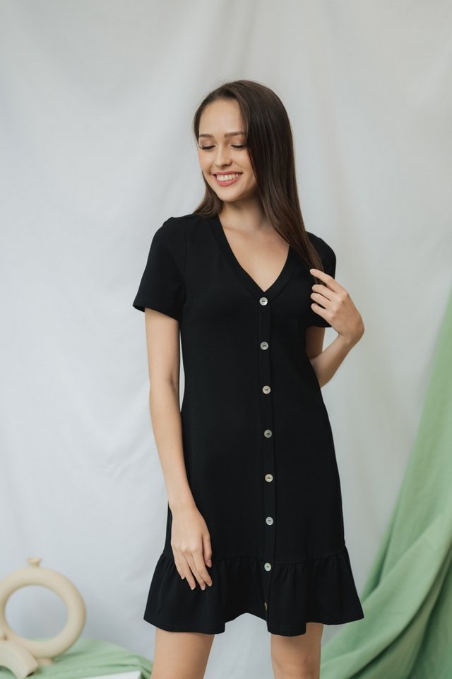 Chelsea Cotton Drop Waist Dress in Black (XS)