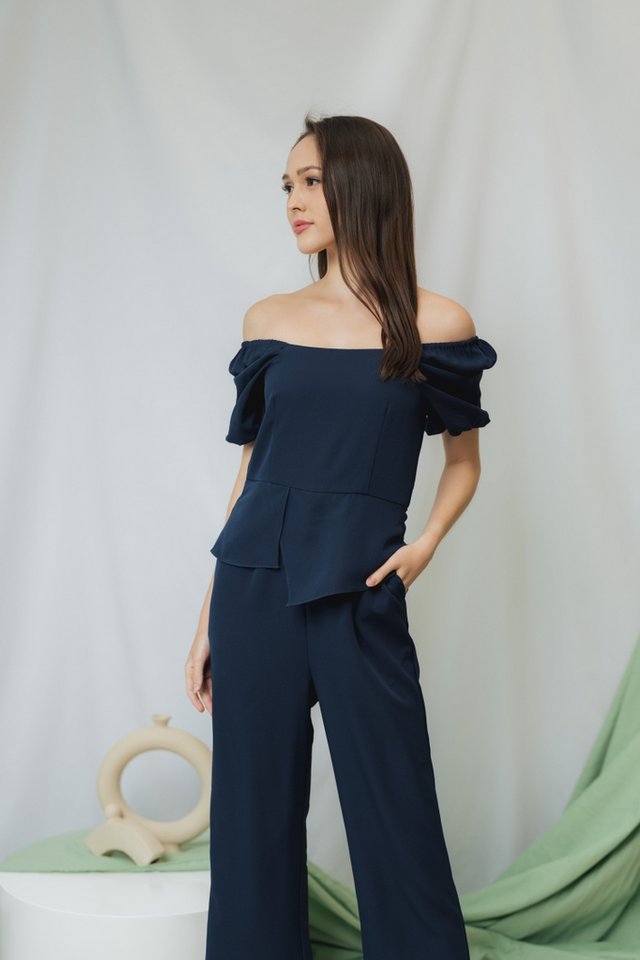 Kamille Two-Way Peplum Jumpsuit in Navy (XS)