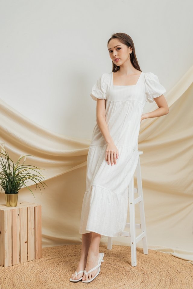 Tiara Tiered Maxi Dress in White 
