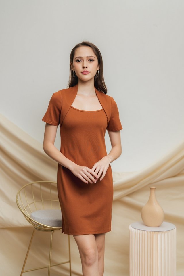 Ezra Cotton Overlay Dress in Brown