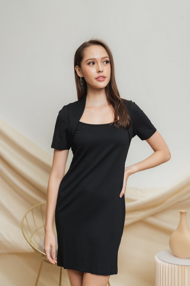 Ezra Cotton Overlay Dress in Black (XS)