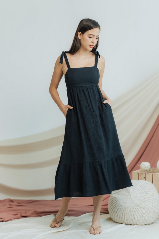 Melinda Cotton Maxi Dress in Black